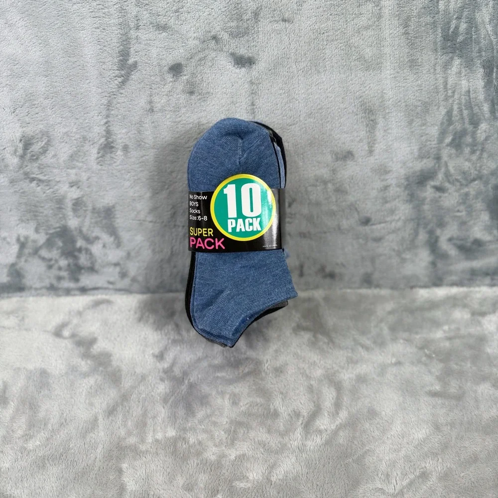 10 Pack Boys No Show Socks Size 6-8 Blue Black Grey Marl BN03-10 NEW